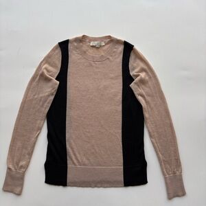 Ann Taylor loft XS black and tan colorblock sweater wool blend